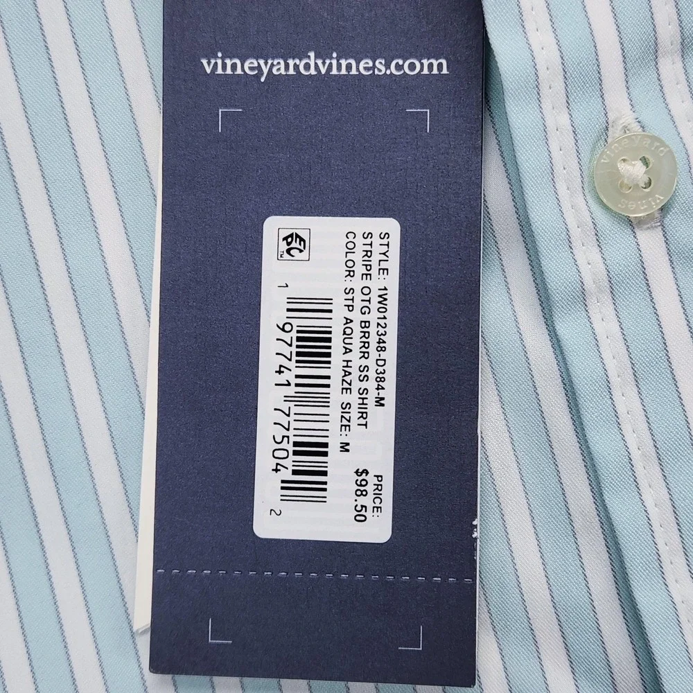 Vineyard Vines OTG Shirt Mens Medium Blue Stripe Short Sleeve Brrr Stretch NEW - Picture 5 of 13